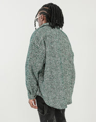 Green Herringbone Heavy Weight Wool Overshirt