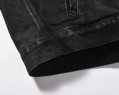 Black Vintage Wash Twill Lined Denim Jacket