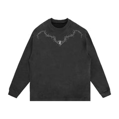 Dark Grey Thorns Embroidered Suede Sweatshirt
