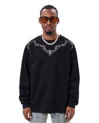 Black Thorns Embroidered Suede Sweatshirt