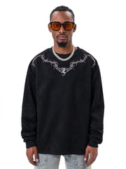 Black Thorns Embroidered Suede Sweatshirt
