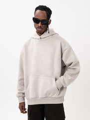 Neutral Boxy Bonded Suede Button Hoodie