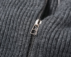 Dark Grey Oversized Cable Knit Zip Up Cardigan Hoodie
