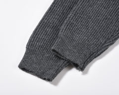 Dark Grey Oversized Cable Knit Zip Up Cardigan Hoodie