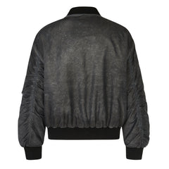 Black Faded Vintage Wash Padded Bomber Jacket