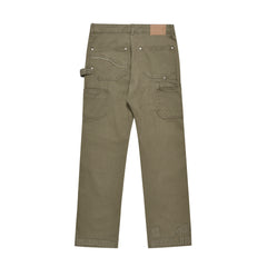 Army Green Distressed Double-Knee Carpenter Work Pants