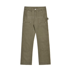 Army Green Distressed Double-Knee Carpenter Work Pants