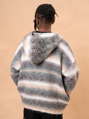 Green & Grey Ombre Striped Knit Hoodie