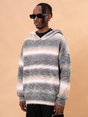 Green & Grey Ombre Striped Knit Hoodie