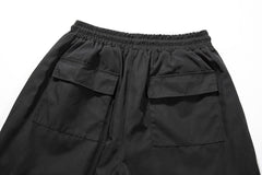 Black Side Zip & Snap Nylon Shorts