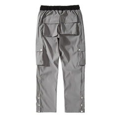 Grey Drawstring & Dual Snap Cargo Twill Pants