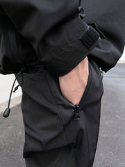 Black Side Rubber Zip & Rear Velcro Strap Nylon Pants