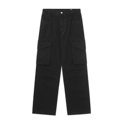 Black Vintage Wash Large Flap Pocket Knee Gusset Pants