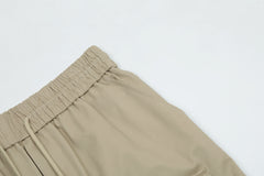 Khaki Drawstring Waist Front & Side Snap Twill Pants