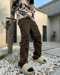 Brown Snap Cargo Pocket Twill Pants