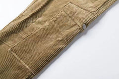 Khaki Zip Flare Leg Cargo Corduroy Pants