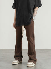 Brown Drawstring Waist Stacked Flare Cozy Sweatpants