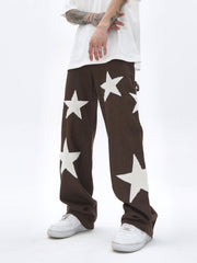 Brown Star Towel Patch Stacked Wide Leg Denim