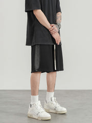Black & Grey Spray Side Stripe Knit Shorts