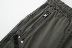 Grey Curved Zip Nylon Shorts