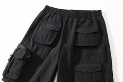 Black Multi Pocket Zip & Snap Cargo Shorts