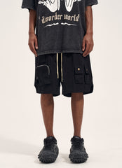 Black 3D Zip & Snap Multi-Pocket Shorts