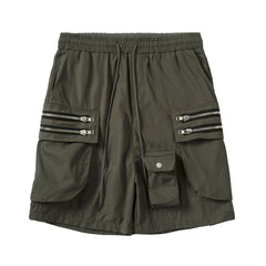 Grey Dual Zip & Snap Multi-Pocket Tech Shorts