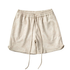 Khaki Paisley Print Micro-Suede Shorts