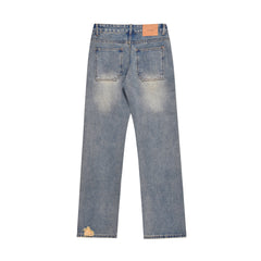 Light Blue Acid Wash Ripped Double-Front Split Hem Flare Leg Denim