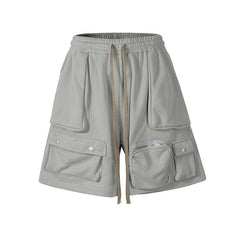 Grey 3D Multi Pocket Zip & Snap Cozy Sweatpant Shorts