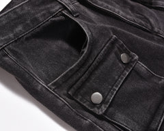 Black Vintage Wash Dual Cargo Pocket Straight Leg Denim