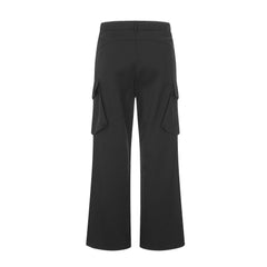 Black Slanted Flap & Zip Wide Leg Cargo Pants