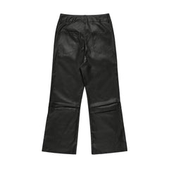Black Pleated Flare Leg Leather Pants