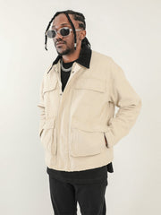 Off-White Vintage Wash Zip & Snap Canvas Shop Jacket