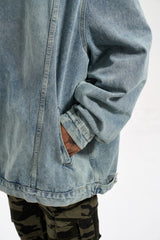 Blue Stonewashed Pull-Over Jacket
