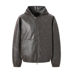 Black Two-Way Hooded Leather Blouson Jacket
