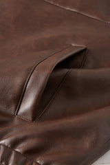 Brown Two-Way Hooded Leather Blouson Jacket