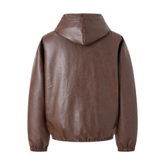 Brown Two-Way Hooded Leather Blouson Jacket