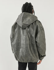 Black Two-Way Hooded Leather Blouson Jacket