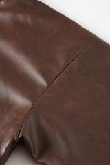 Brown Two-Way Hooded Leather Blouson Jacket