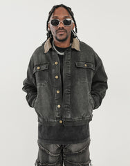 Black Vintage Wash Twill Lined Denim Jacket