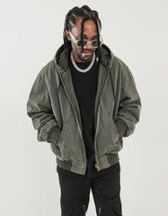 Green Vintage Wash Chore Hooded Jacket