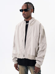 Grey Multi Layer Nylon Twill Quilted Bomber Jacket