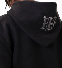 Black Script Embroidered Fleece Hoodie