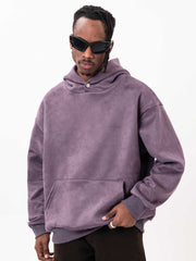 Purple Boxy Bonded Suede Button Hoodie