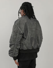 Black Faded Vintage Wash Padded Bomber Jacket