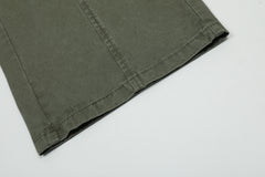 Army Green Vintage Wash Snap Belt Wide Leg Cargo Twill Pants
