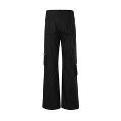 Black Curved Zip 3D Pocket Stacked Flare Leg Twill Pants