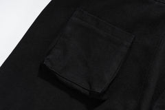 Black Curved Zip 3D Pocket Stacked Flare Leg Twill Pants
