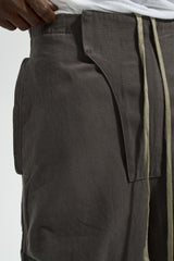 Dark Grey Asymmetric Front Flap Waistband Stacked Wide Leg Pants